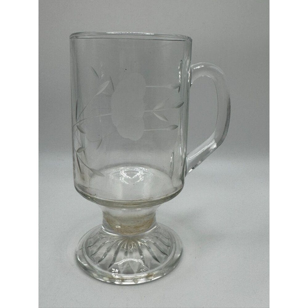 Princess House Heritage Crystal Glass Footed Etched Mug Cup Hot Cold Tempered